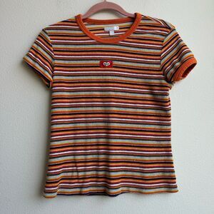 Vintage Espirit Striped Terry Whimsical Funky Orange Stripe T Shirt Size Large